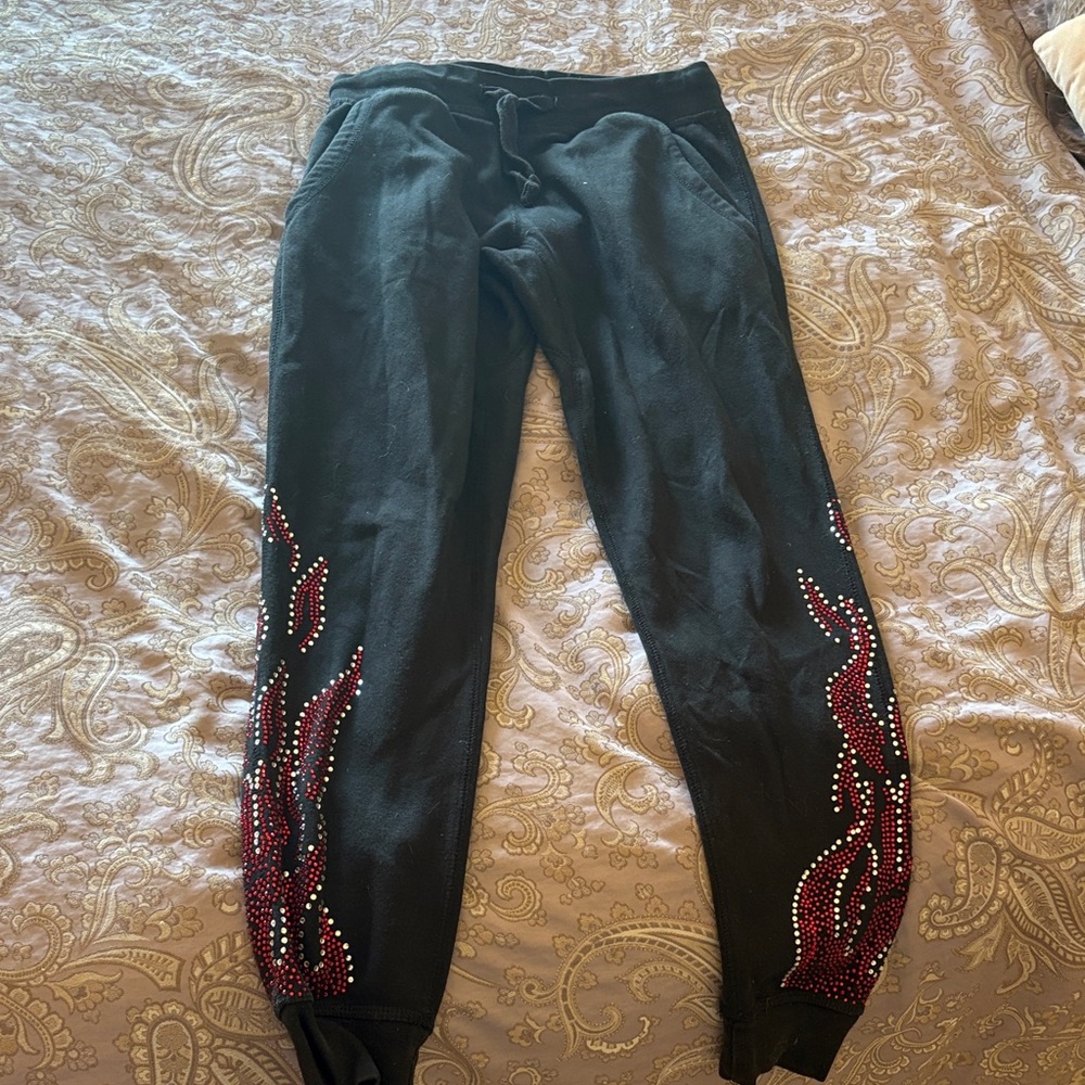 Carmar Black Sweatpants with Red Flame Design - Size Small!